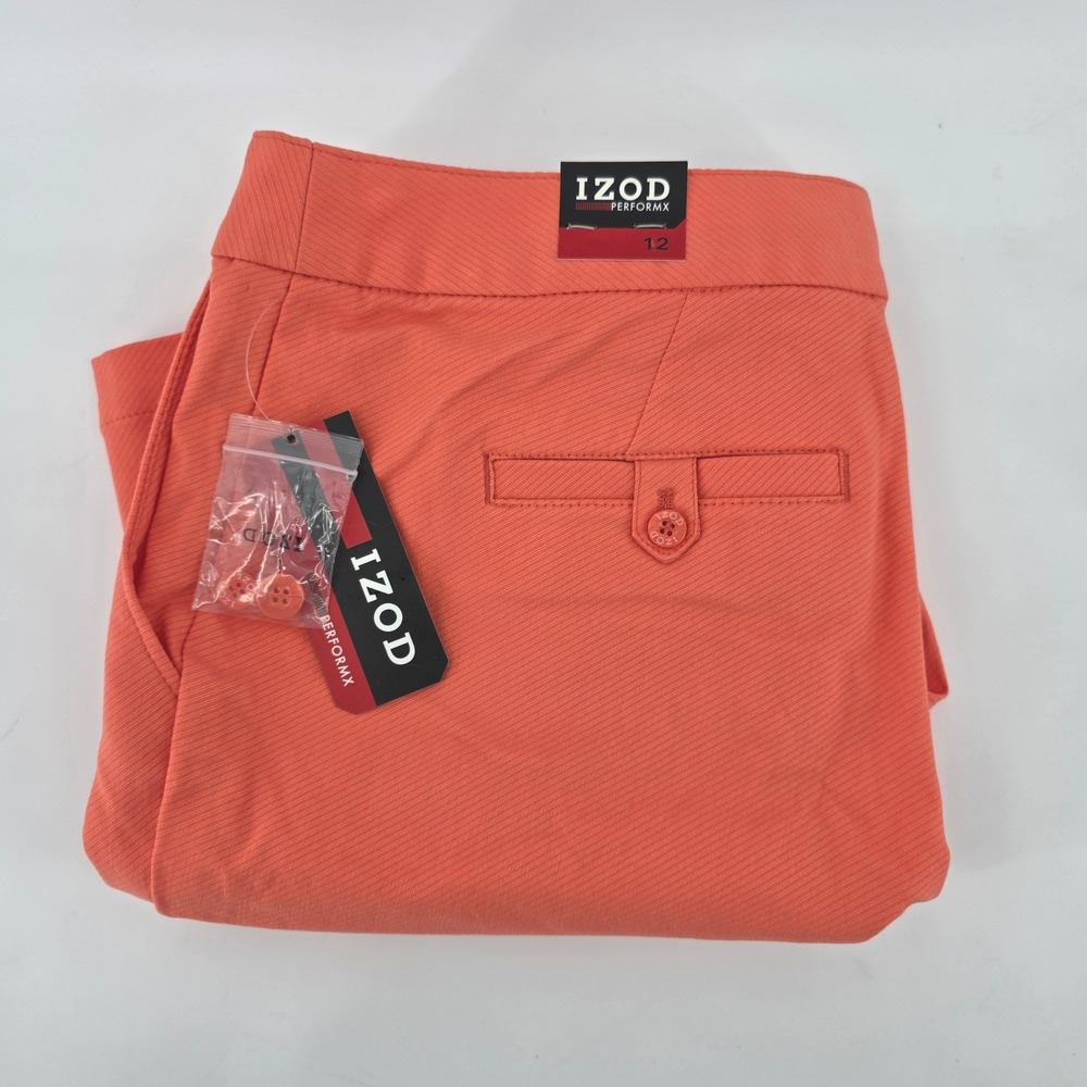 IZOD PerformX Women Coral Orange Golf Shorts Size 12 New Tag Flat Front Classic